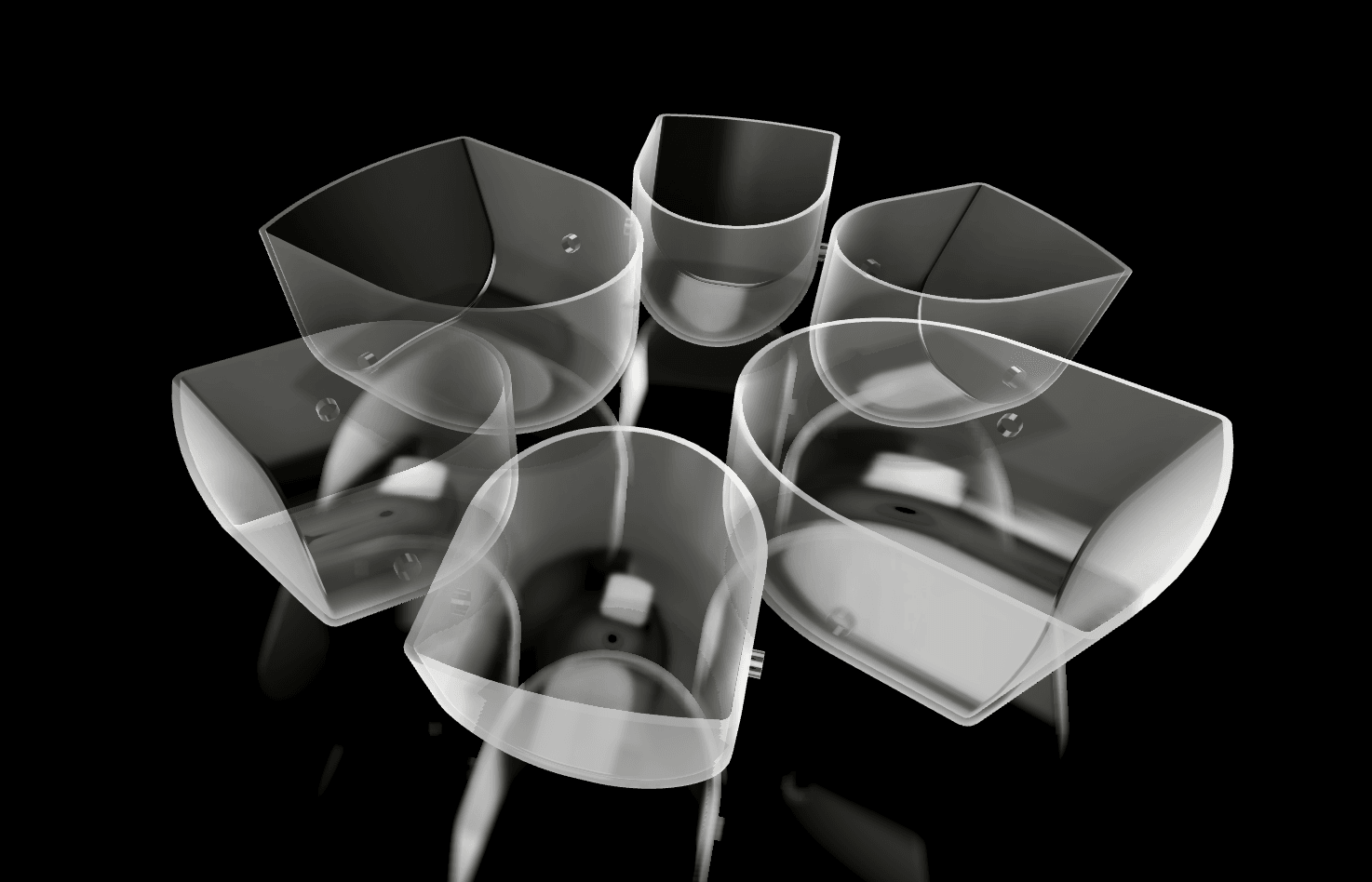 Ingredient Carousel - Elegant glass or steel containers for ingredients, larger than standard bowls.