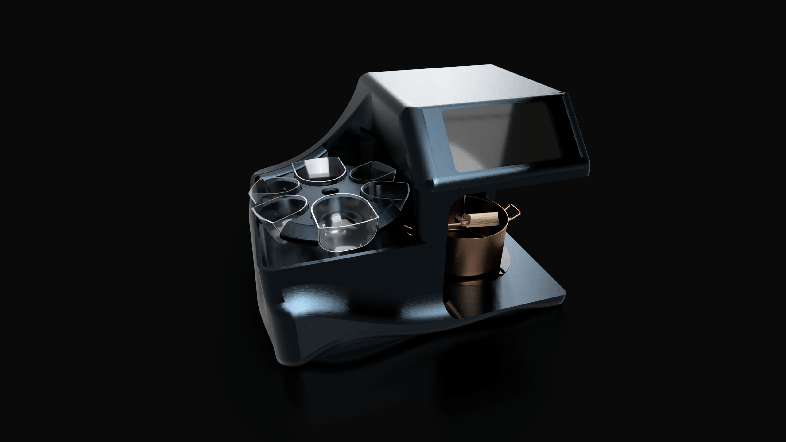 Harmony robot — Futuristic tech design with sleek blue accents and ingredient carousel